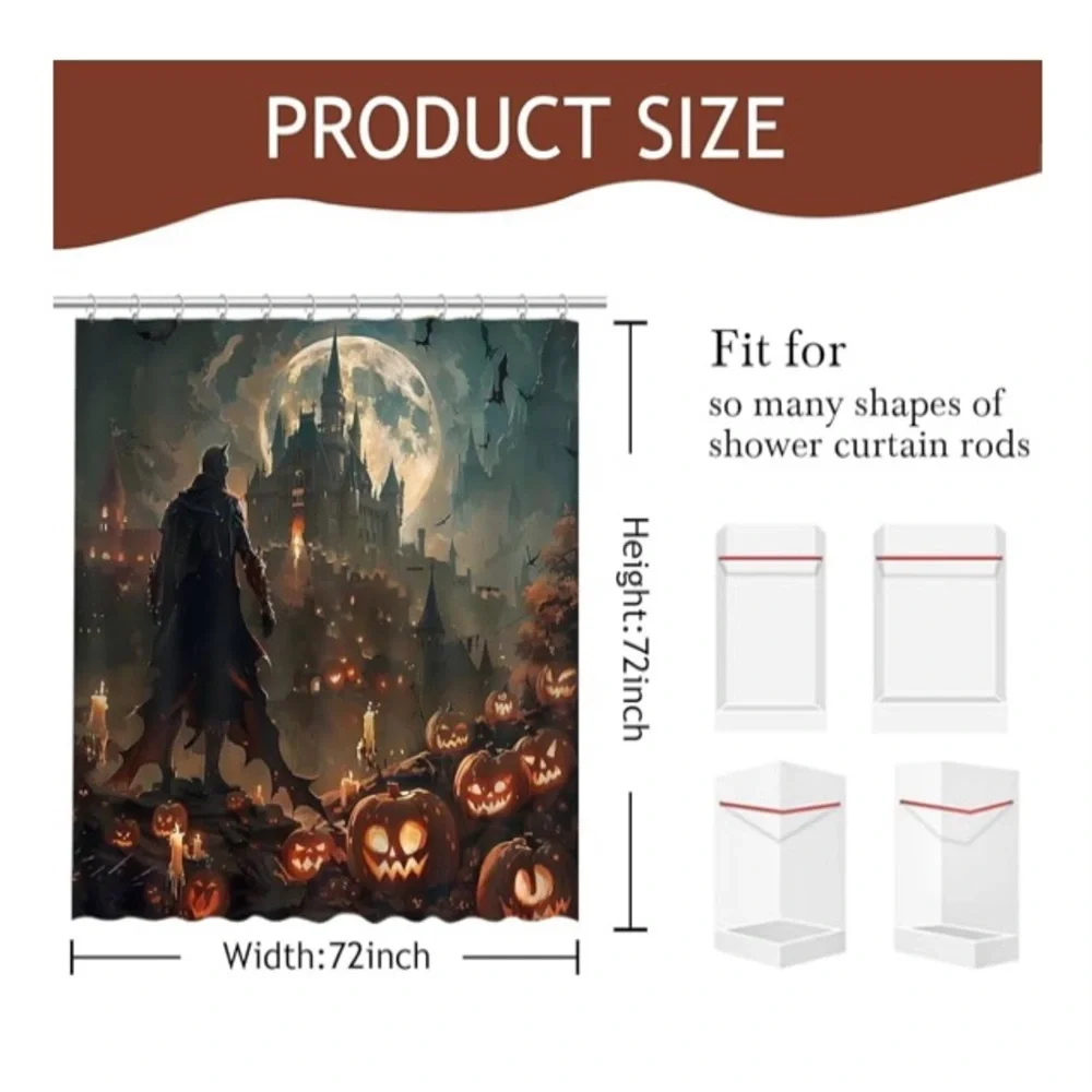 🦇🏯🎃Spooky Vampire Castle Halloween Shower Curtain/Party Photo Backdrop